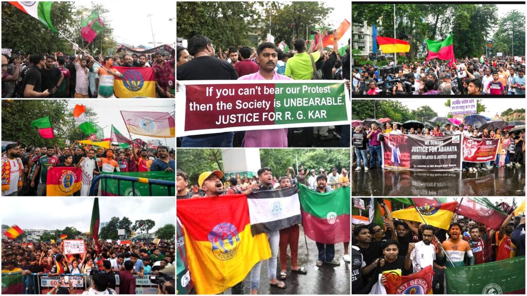 East Bengal, Mohun Bagan supporters protested against the rape and murder of a female doctor at the Medical College and Hospital