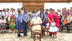 Girls tied Rakhi to Prime Minister Narendra Modi