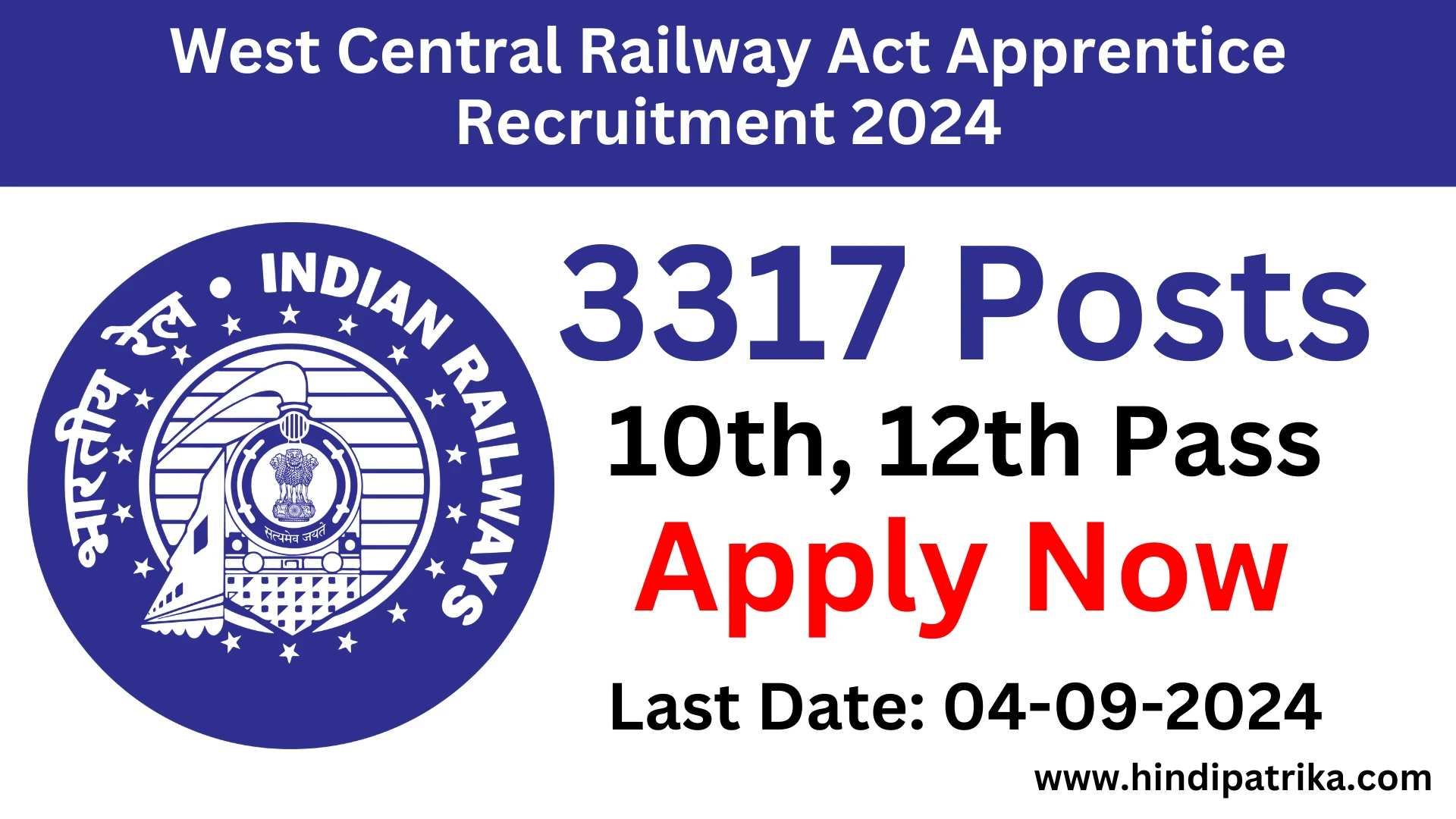 RRC, West Central Railway Act Apprentice Recruitment 2024 – Apply Online for 3317 Vacancy