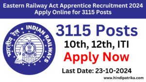 Eastern Railway Act Apprentice Recruitment 2024 Apply Online for 3115 Posts