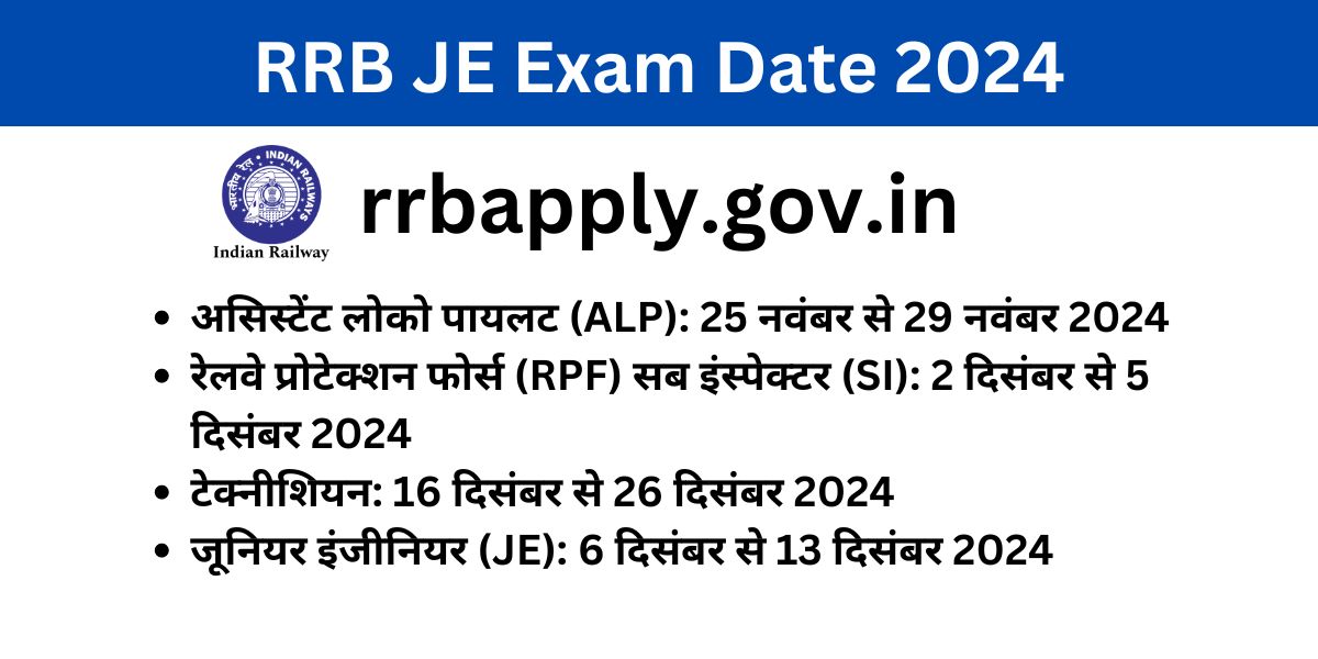 RRB JE Exam Date 2024